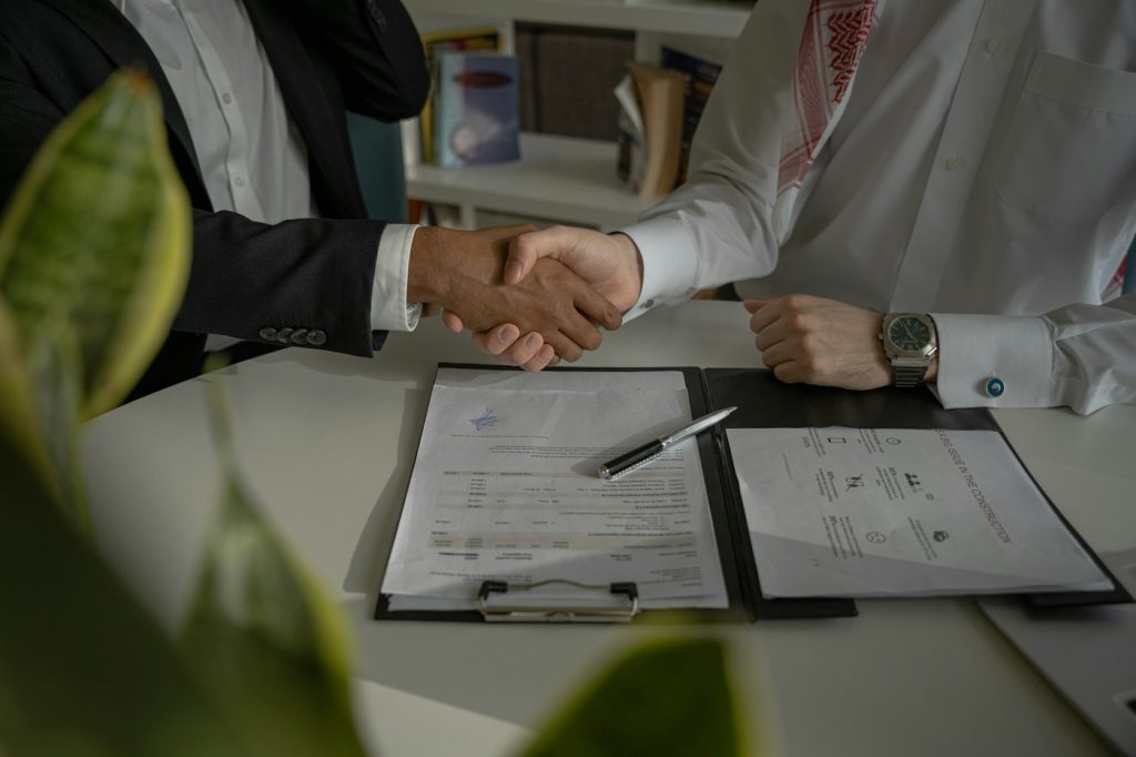 Business meeting concerning contracts and legal services